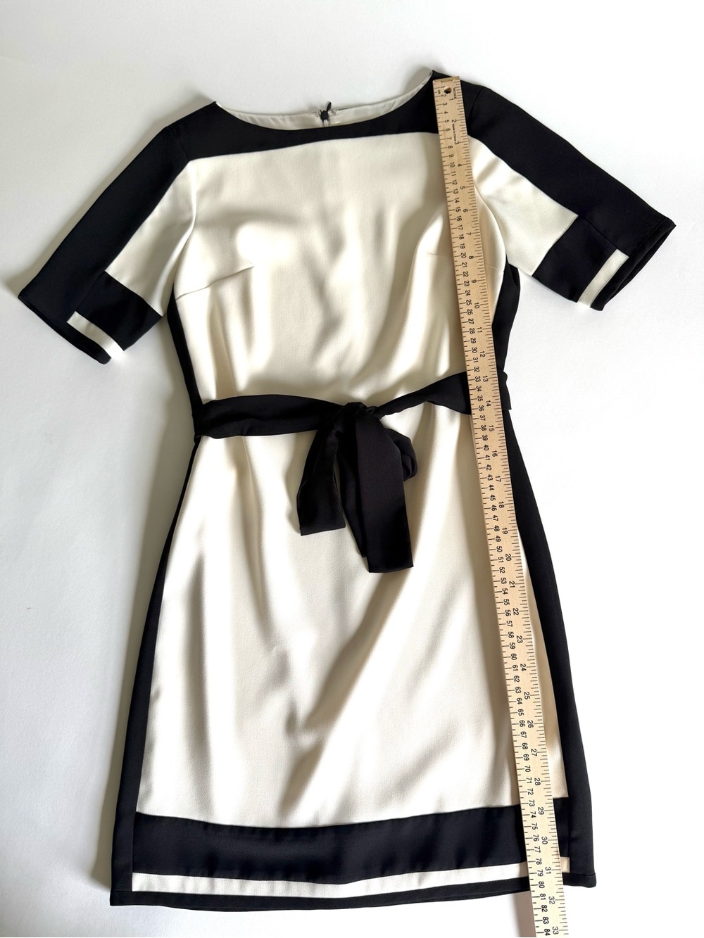 Ann Taylor Cream Black XXS 00P Colorblock Belted Shift Dress Work Office Career - Picture 8 of 13